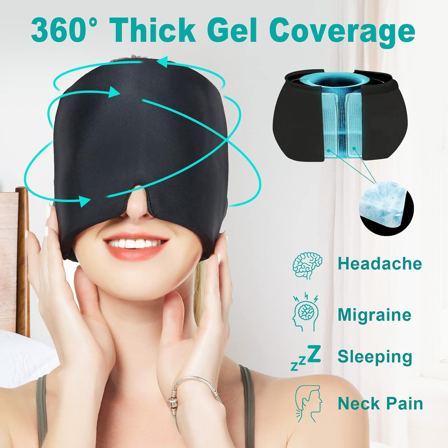 Headache Relief Hat with Cooling Gel & 360° Compression