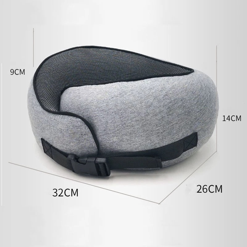 Memory Cotton U-Shaped Travel Pillow with Storage